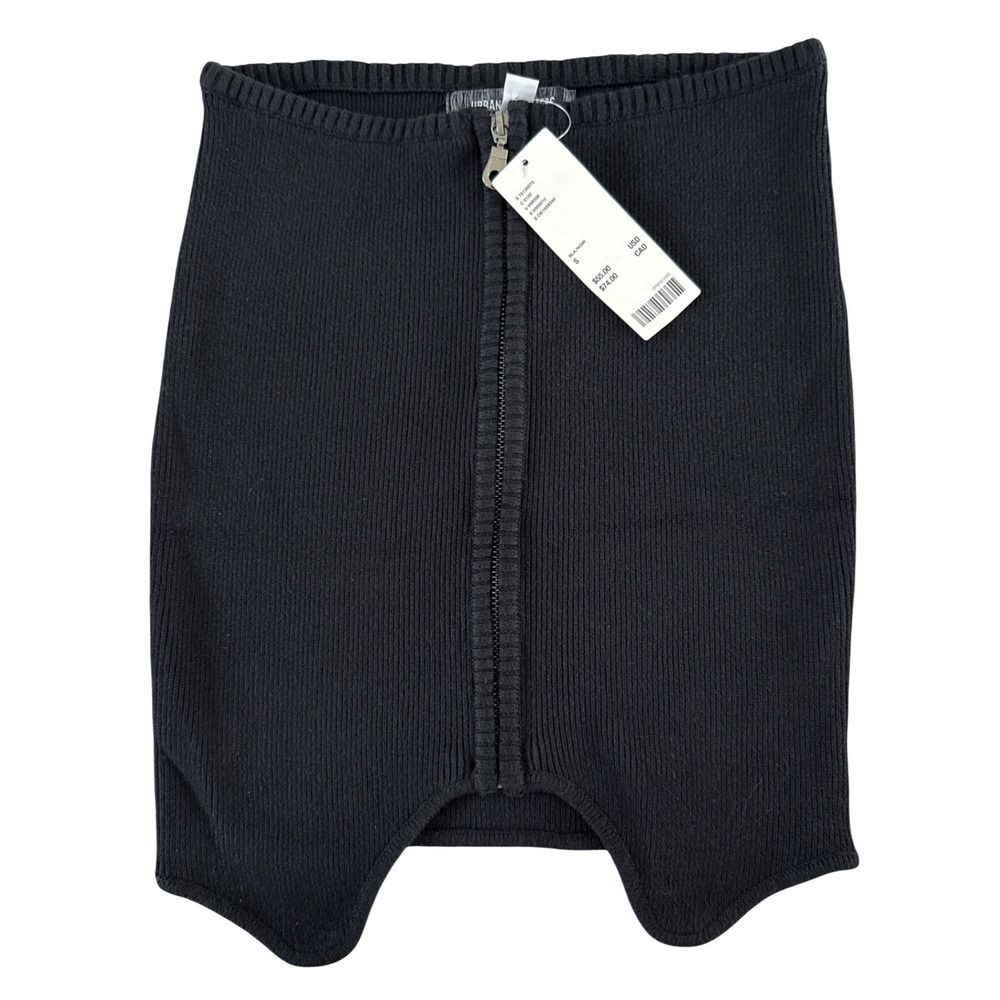 Urban Outfitters Black Ribbed Knit Full Zip Front Tube Top S NWT $55 Y2K 90s‎